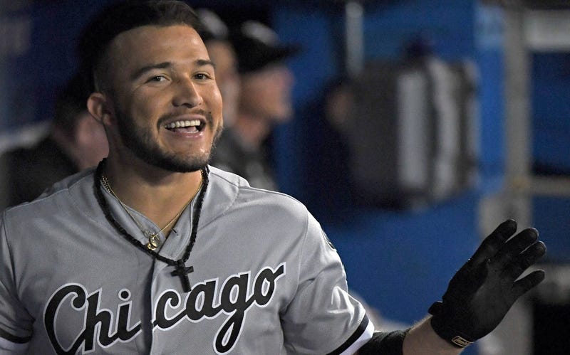 White Sox second baseman Yolmer Sanchez (5) reacts after hitting a home run against the Blue Jays.