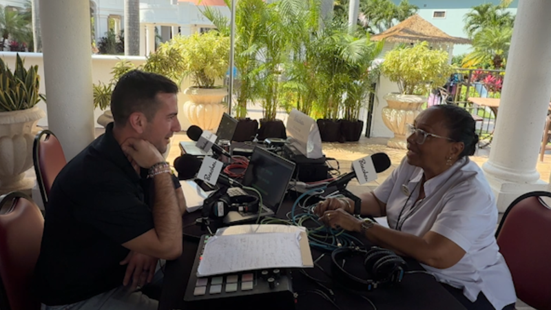 Bennett chats with Sandra Been, Island Routes Rep at Beaches Turks & Caicos