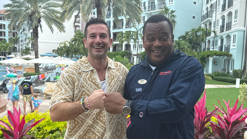 Bennett chats with Happy, Watersports Manager at Beaches Turks & Caicos
