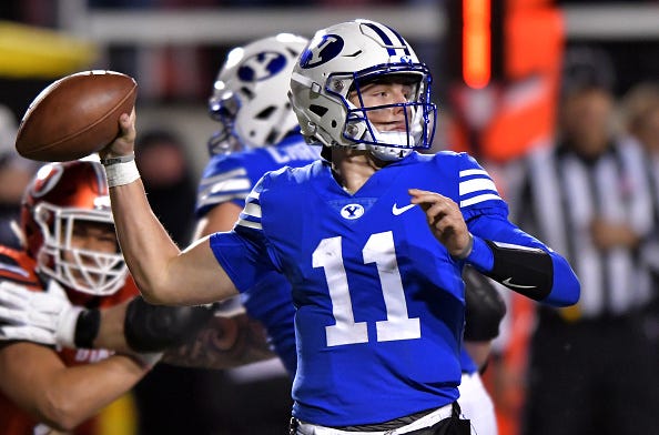BYU QB Zach Wilson drops back to pass
