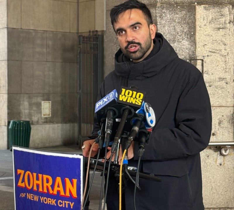 Zohran Mamdani at a press conference in City Hall Park on April 1, 2025