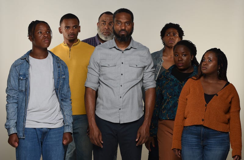 (l to r.) Jeffery Scott, Leon Alexander, T.C. Storm Caldwell, Walter DeShields, Tasha Holmes, LaNeshe Miller-White and Monet Debose star in Theatre in the X's production of "Zooman and the Sign."