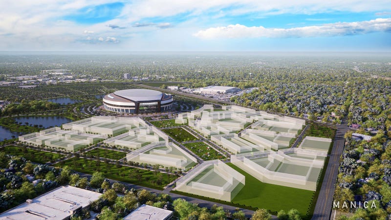 A rendering of a potential Bears stadium and multi-use district in Arlington Heights.