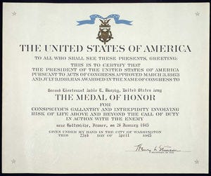 Audie Murphy's Medal of Honor Citation