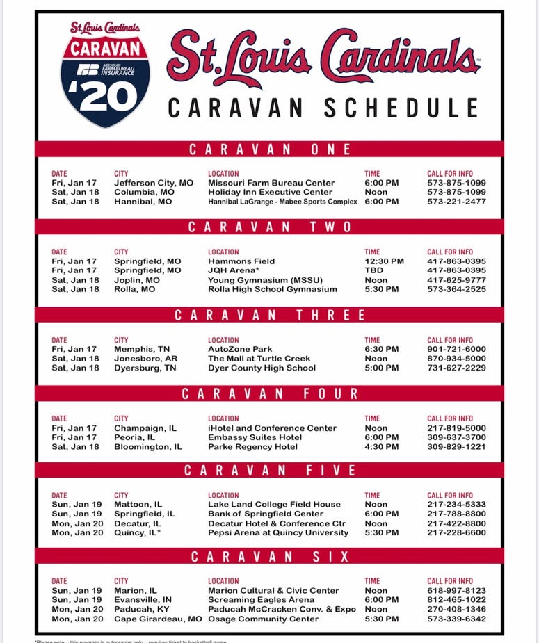 Cardinals Caravan schedule 2020