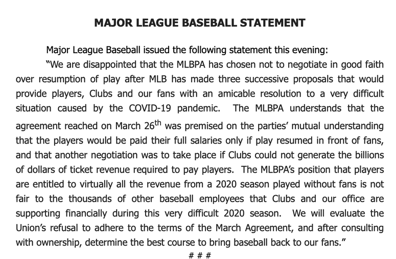 MLB statement
