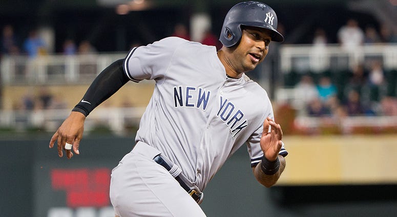 Sep 10, 2018; Minneapolis, MN, USA; New York Yankees outfielder Aaron Hicks (31) rounds third in the seventh inning against Minnesota Twins at Target Field. Mandatory Credit: Brad Rempel-USA TODAY Sports