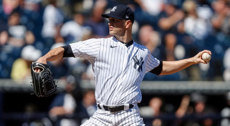 The Yankees' J.A. Happ throws a pitch against the Toronto Blue Jays on Feb. 22, 2020, at George M. Steinbrenner Field in Tampa, Florida. 