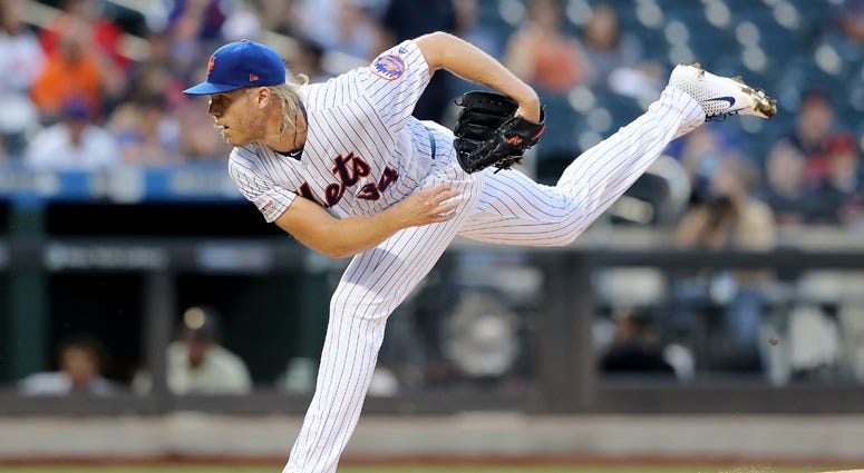 Noah Syndergaard delivers a pitch in the first inning against the Cleveland Indians on Aug. 22, 2019, at Citi Field.