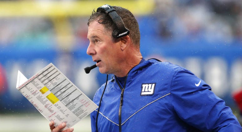 Oct 20, 2019; East Rutherford, NJ, USA; New York Giants head coach Pat Shurmur coaches against the Arizona Cardinals during the second half at MetLife Stadium. 
