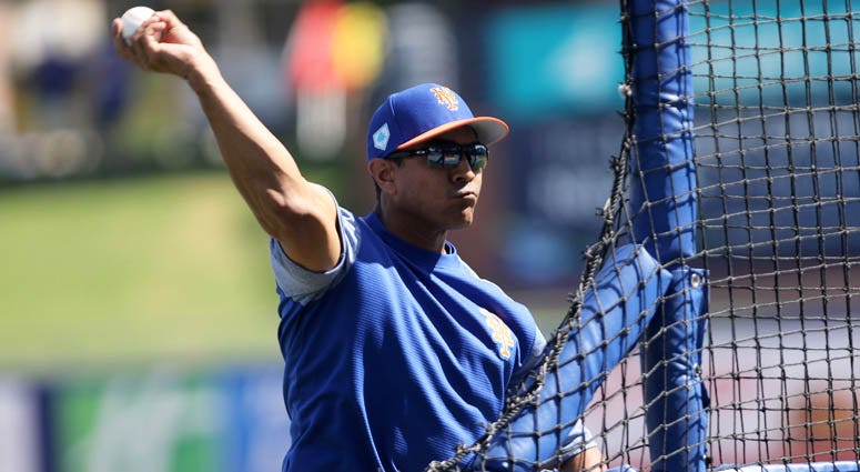 Luis Rojas tosses batting practice at Mets spring training in Port St. Lucie, Florida, on March 2, 2019.