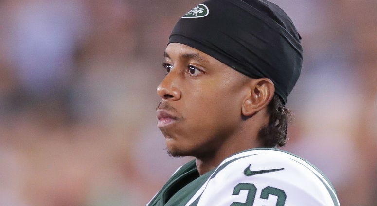 Trumaine Johnson looks on during his game against the Atlanta Falcons at MetLife Stadium. 