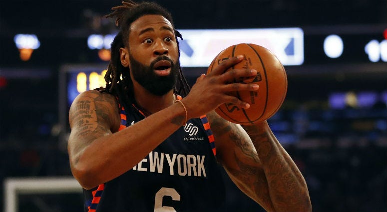 DeAndre Jordan looks to pass against the Utah Jazz during the first half at Madison Square Garden.