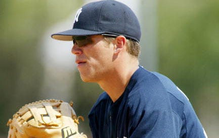 Eric Duncan does infield work at Yankees spring training. 