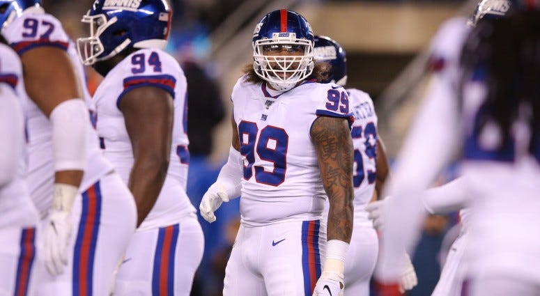 New York Giants defensive end Leonard Williams (99) lines up against the Dallas Cowboys during the first quarter on Nov 4, 2019 at MetLife Stadium.