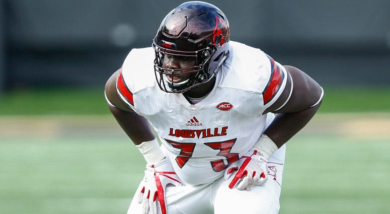 Louisville Cardinals offensive lineman Mekhi Becton (73) lines up during the game against the Wake Forest Demon Deacons at BB&T Field. Mandatory Credit: 