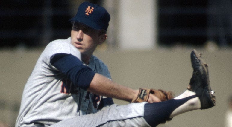 The Mets' Jerry Koosman delivers a pitch against the St. Louis Cardinals on July 21, 1968, against the Cardinals at Busch Stadium in St. Louis.  