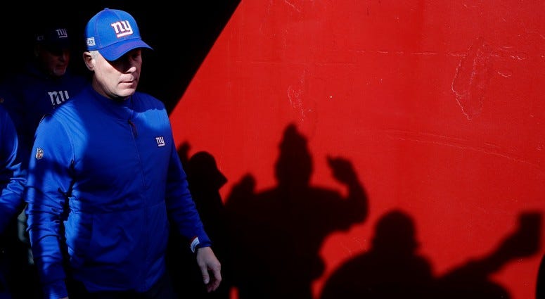 New York Giants head coach Pat Shurmur walks out of the tunnel onto the field prior to the Giants game against the Washington Redskins on Dec 22, 2019 at FedExField.