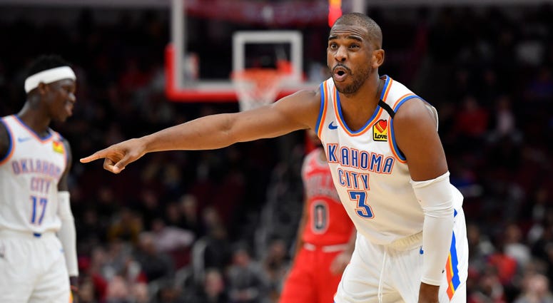Chris Paul reacts to a call in the second half against the Chicago Bulls Feb 25, 2020; Chicago, Illinois