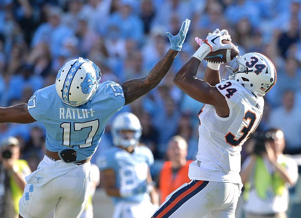 UVA CB Bryce Hall picks off a pass