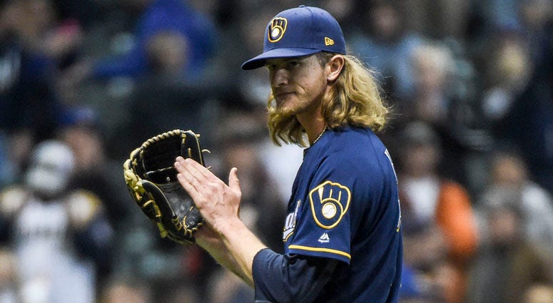 Brewers pitcher Josh Hader reacts after picking up a save to help the Brewers beat the Colorado Rockies on April 30, 2019, at Miller Park in Milwaukee. 