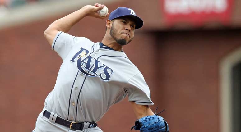  Rays relief pitcher Wilmer Font throws a pitch against the Giants on April 5, 2019, at Oracle Park in San Francisco. 