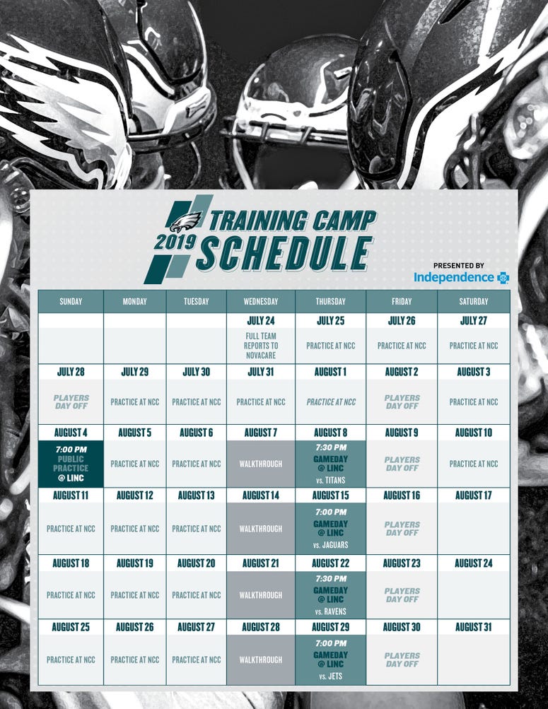 2019 Eagles Training Camp Schedule 2019 Eagles Training Camp Schedule