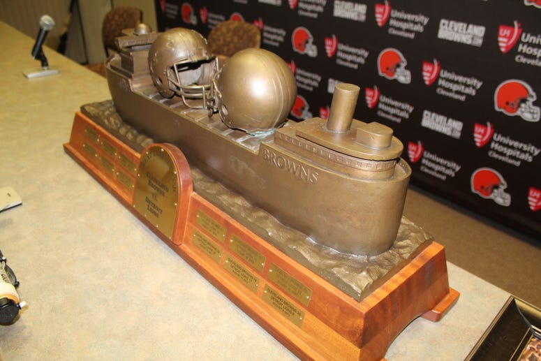 A file photo of the Browns-Lions Great Lakes Classic trophy