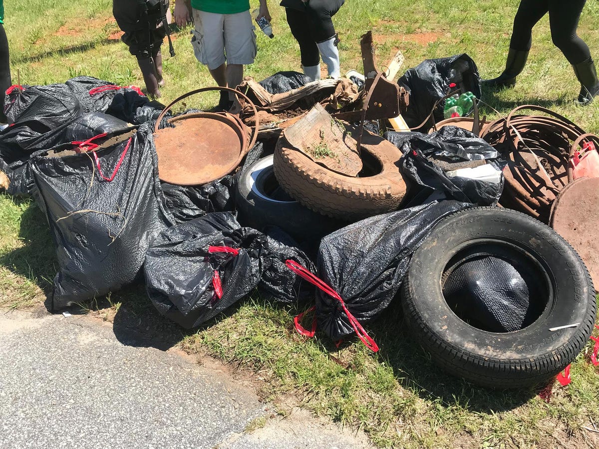 Trash collected from the Reedy River on Earth Day 2019 by Entercom Greenville staff and other volunteers
